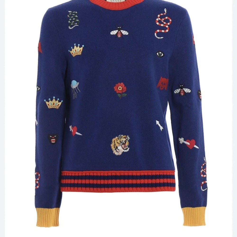 Designer All Over Embroidered Patch Style Fashion Sweater Small/Medium